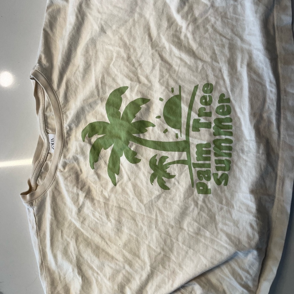 Zara Kids Long Sleeve Tee - Cream and Green